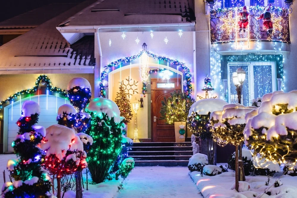 Professional Christmas light installation on Arlington TX home